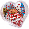 GLOBO PORTAFOTO A CUORE GLITTER ROSSI PERSONALIZZATO