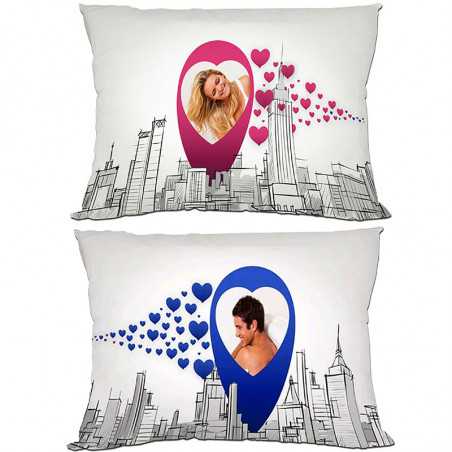 2 CUSCINI STAMPA 40 X 70 CUORE CITTA' LOVE LUI E LEI