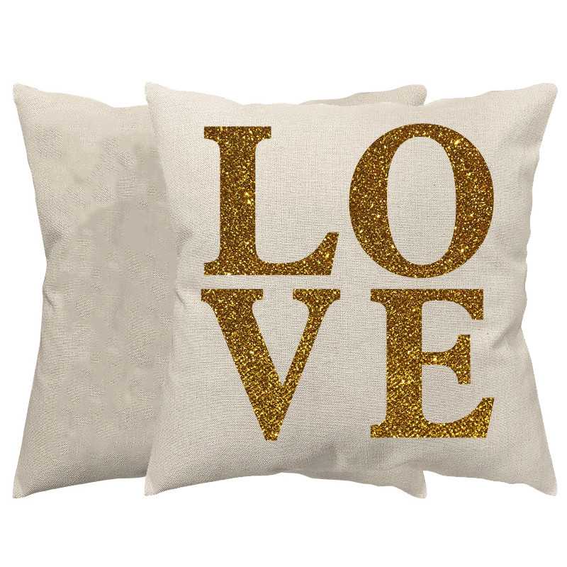 Cuscino personalizzato Love glitter oro in juta