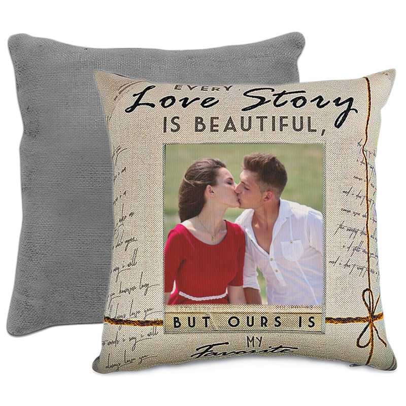 Cuscino personalizzato per fidanzati Love Story vintage in Juta