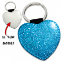 Portachiavi personalizzato glitter cuore azzurro