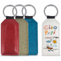 PORTACHIAVI ECO PELLE PERSONALIZZATO FOTO GLITTER BLU DORATO ROSSO