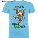 T-shirt addio al celibato amico dello sposo scimmia scimmie azzurro