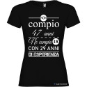 T-SHIRT DONNA COMPLEANNO ANNI DI ESPERIENZA COLORE NERO
