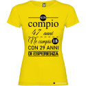 T-SHIRT DONNA COMPLEANNO ANNI DI ESPERIENZA COLORE GIALLO