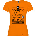 T-SHIRT DONNA COMPLEANNO ANNI DI ESPERIENZA COLORE ARANCIO