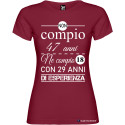 T-SHIRT DONNA COMPLEANNO ANNI DI ESPERIENZA COLORE GRANATA