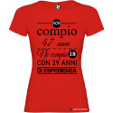 T-SHIRT DONNA COMPLEANNO ANNI DI ESPERIENZA COLORE ROSSO