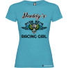 T-SHIRT DONNA SPIRITOSA PERSONALIZZATA RACING GIRL COLORE  TURCHESE