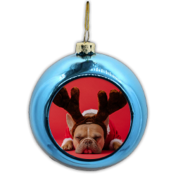 Palla di Natale personalizzata con foto piccola azzurro