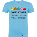 MAGLIETTA GAME OVER CON PACMAN PER ADDIO AL CELIBATO COLORE AZZURRO