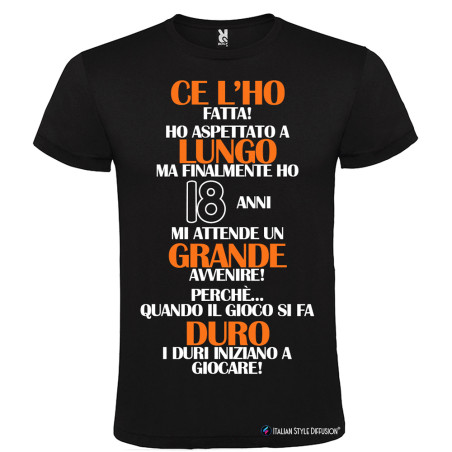 T-SHIRT 18 ANNI CE L'HO LUNGO GRANDE DURO COLORE NERO
