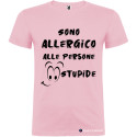 T-SHIRT CON FRASI SONO ALLERGICO ALLE PERSONE STUPIDE COLORE AZZURRO ROSA