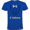 T-shirt per addio al celibato papillon stampato testimone elegante blu elettrico