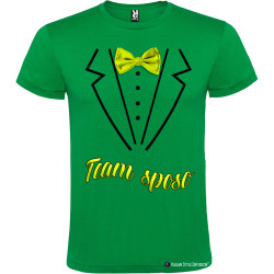 T-shirt personalizzate team sposo con papillon e camicia stampati verde