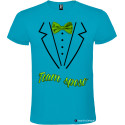 T-shirt personalizzate team sposo con papillon e camicia stampati celeste
