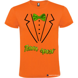 T-shirt personalizzate team sposo con papillon e camicia stampati arancio