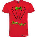 T-shirt personalizzate team sposo con papillon e camicia stampati rosso