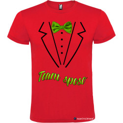 T-shirt personalizzate team sposo con papillon e camicia stampati rosso