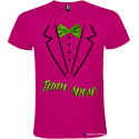 T-shirt personalizzate team sposo con papillon e camicia stampati rosa fucsia