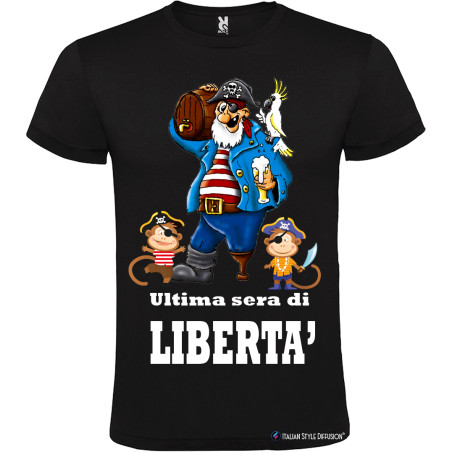 T-shirt personalizzata ultima sera di libertà per addio al celibato sposo pirata nero
