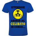 Maglietta attenzione addio al celibato in corso blu elettrico