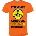 Maglietta attenzione addio al celibato in corso arancione