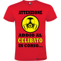 Maglietta attenzione addio al celibato in corso rosso