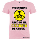 Maglietta attenzione addio al celibato in corso rosa chiaro