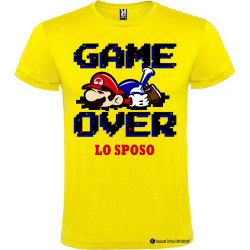 Maglietta personalizzata per addio al celibato Game Over giallo