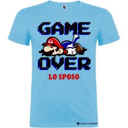 Maglietta personalizzata per addio al celibato Game Over azzurro