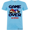 Maglietta personalizzata per addio al celibato Game Over azzurro