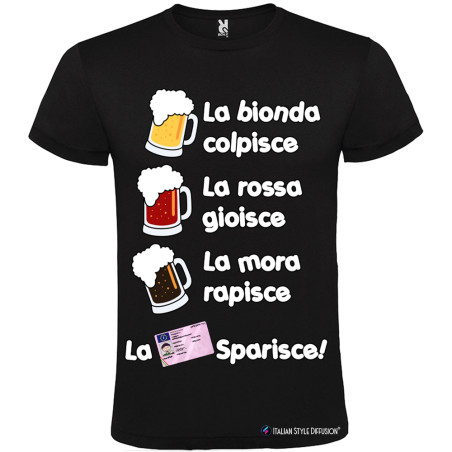 MAGLIETTA PERSONALIZZATA UOMO BIRRA LA PATENTE SPARISCE COLORE NERO
