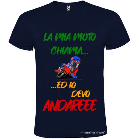 T-SHIRT LA MIA MOTO CHIAMA ED IO DEVO ANDARE COLORE BLU NAVY