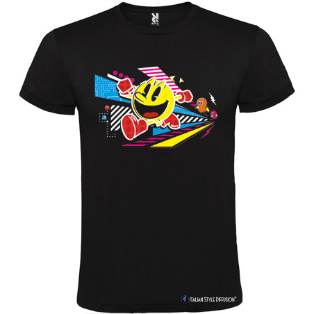T-SHIRT PERSONALIZZATA CON PACMAN GIOCO 1980 COLORE NERO