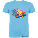 T-SHIRT PERSONALIZZATA CON PACMAN GIOCO 1980 COLORE AZZURRO