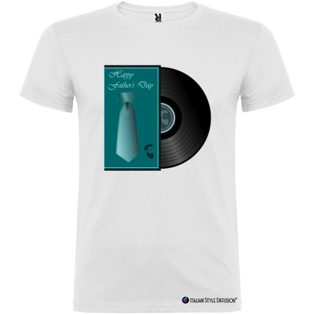 T-SHIRT PAPÀ HAPPY FATHER'S DAY UOMO DISCO 33 GIRI COLORE BIANCO
