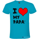T-SHIRT PERSONALIZZATA STAMPA I LOVE PAPÀ UOMO COTONE COLORE TURCHESE