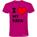 T-SHIRT PERSONALIZZATA STAMPA I LOVE PAPÀ UOMO COTONE COLORE ROSA FUCSIA