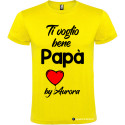 T-SHIRT CON STAMPA TI VOGLIO BENE PAPÀ E CUORE COLORE GIALLO