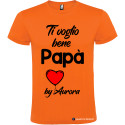 T-SHIRT CON STAMPA TI VOGLIO BENE PAPÀ E CUORE COLORE ARANCIO
