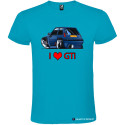 T-SHIRT PERSONALIZZATA AUTO RENAULT 5 GTI LOVE COLORE TURCHESE