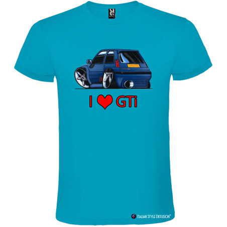 T-SHIRT PERSONALIZZATA AUTO RENAULT 5 GTI LOVE COLORE TURCHESE