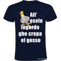 T-shirt personalizzata veneta all'oselo ingordo ghe crepa el gosso colore blu navy
