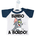 MINI T-SHIRT AUTO BIMBO BIMBA A BORDO GATTO TOM COLORE BLU