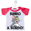 MINI T-SHIRT AUTO BIMBO BIMBA A BORDO GATTO TOM COLORE ROSA FUCSIA