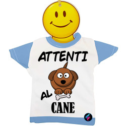 Mini t-shirt per auto bimbo a bordo attenti al cane colore azzurro