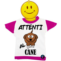 Mini t-shirt per auto bimbo a bordo attenti al cane colore rosa fucsia