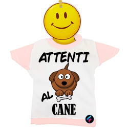 Mini t-shirt per auto bimbo a bordo attenti al cane colore rosa