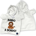 MINI T-SHIRT AUTO BIMBO A BORDO CON CAPPUCCIO FELPA BICOLORE COLORE BIANCO